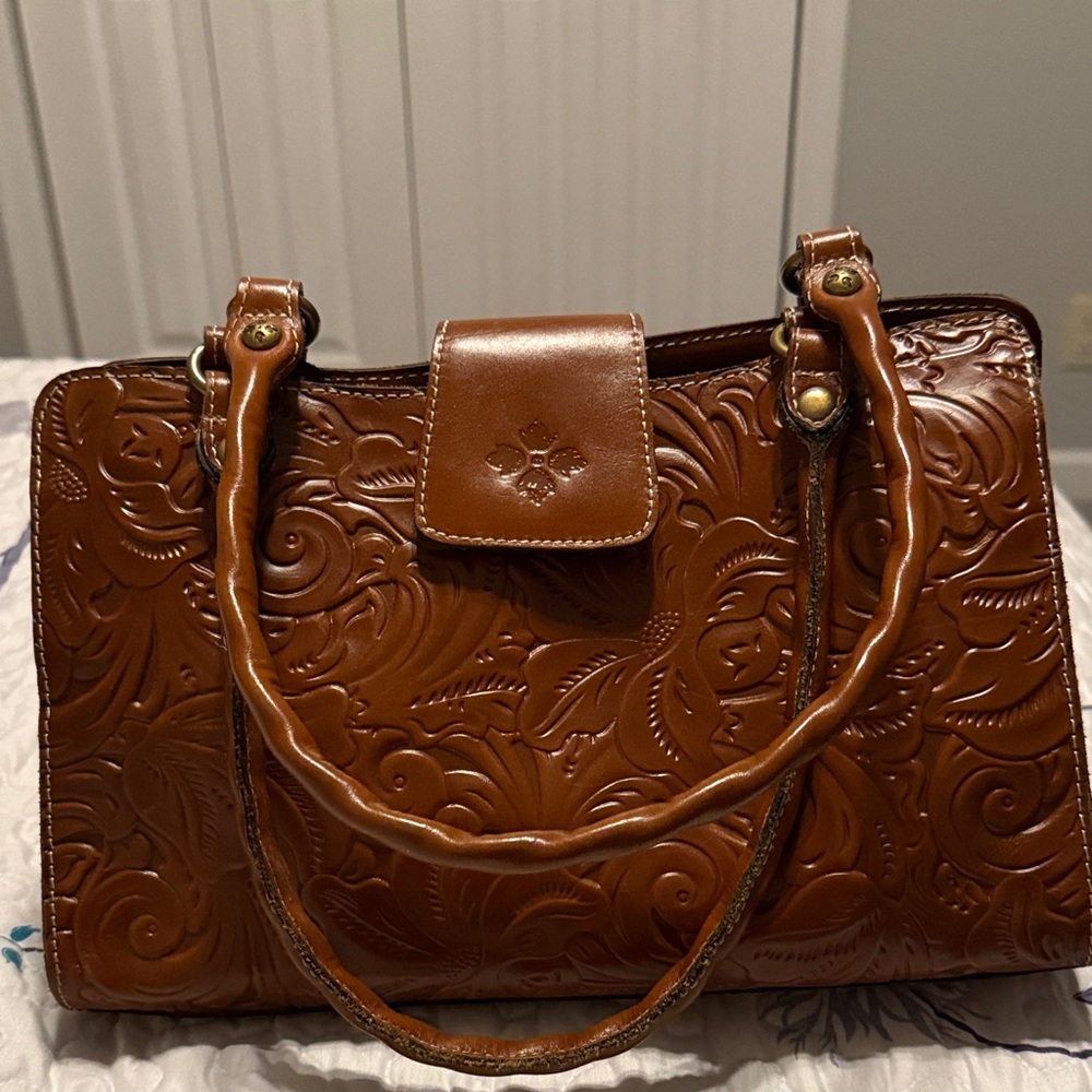 Patricia Nash Floral Embossed Tan Leather Tote